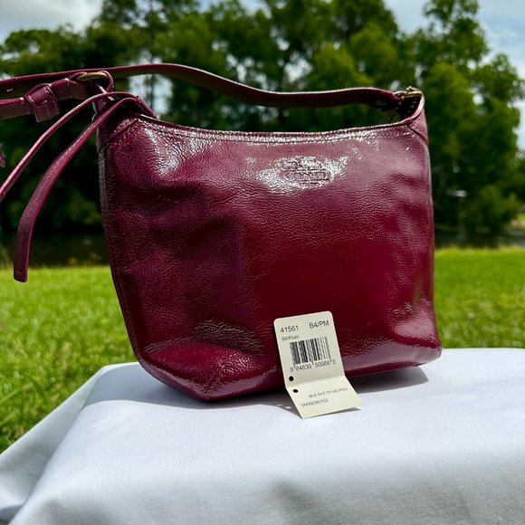 COACH Plum Patent Crinkled Leather Bleecker Hobo Small Y2K Top Handle Bag 41561 - Picture 5 of 16